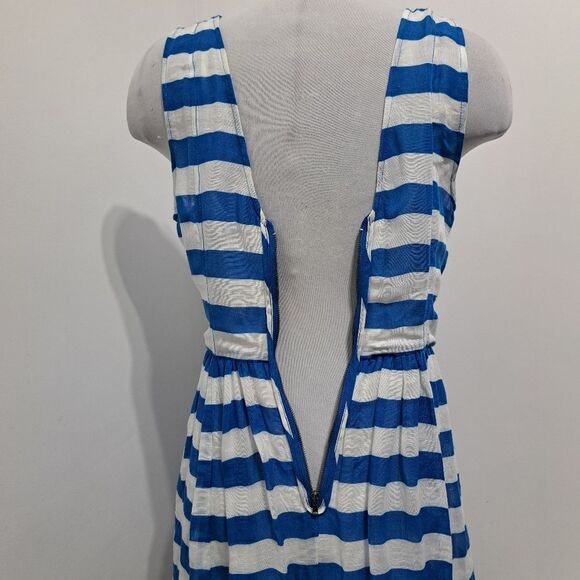 Plenty By Tracy Reese Linen Blend Sheer Bold Stripes Frock Dress In Skydriver S8 - Picture 12 of 14